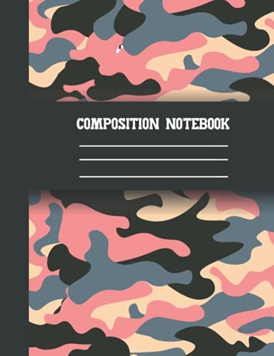 Blue pink camouflage Composition Notebook Wide Ruled Comp Book Lined Paper Grades K-2 Writing Workbook: 8.5x11, 120 Pages Wide Ruled For kids teens and adults