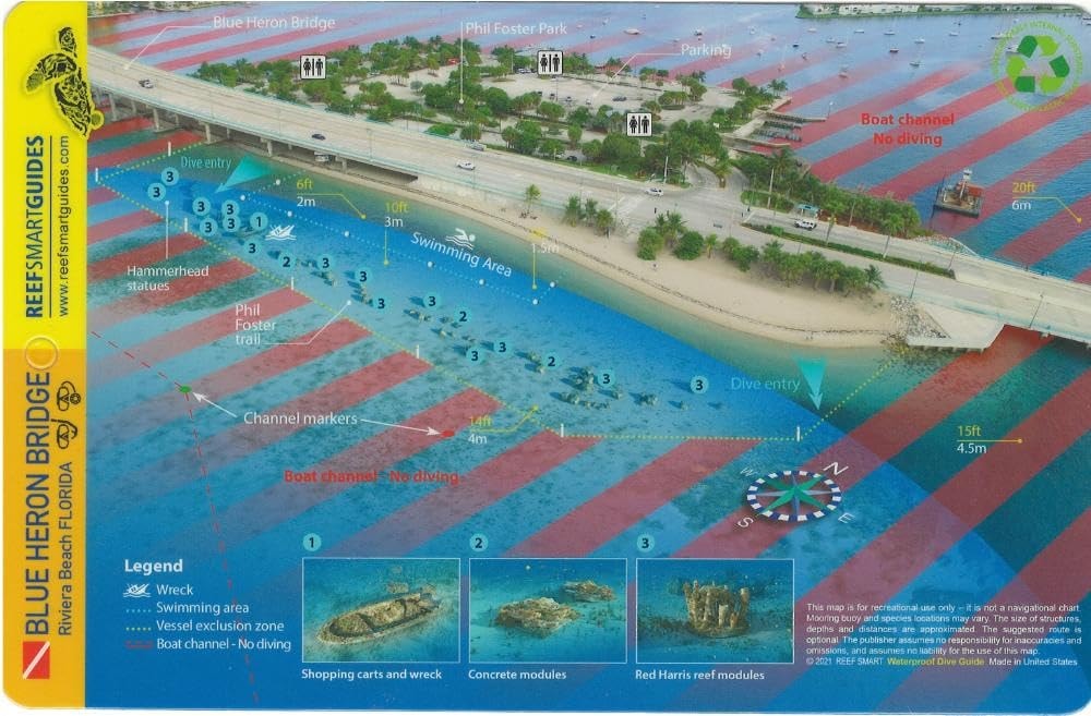 Blue Heron Bridge Palm Beach County Florida Waterproof Dive Card