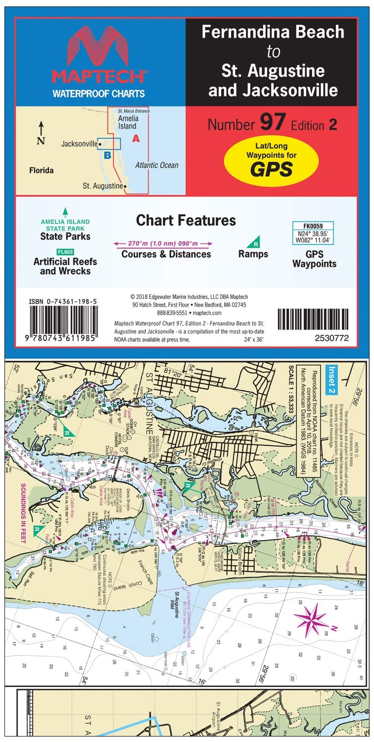 Fernanadina Beach to St Augustine and Jacksonville MAPTECH® Waterproof Chart #97 2nd Ed WPC097-02