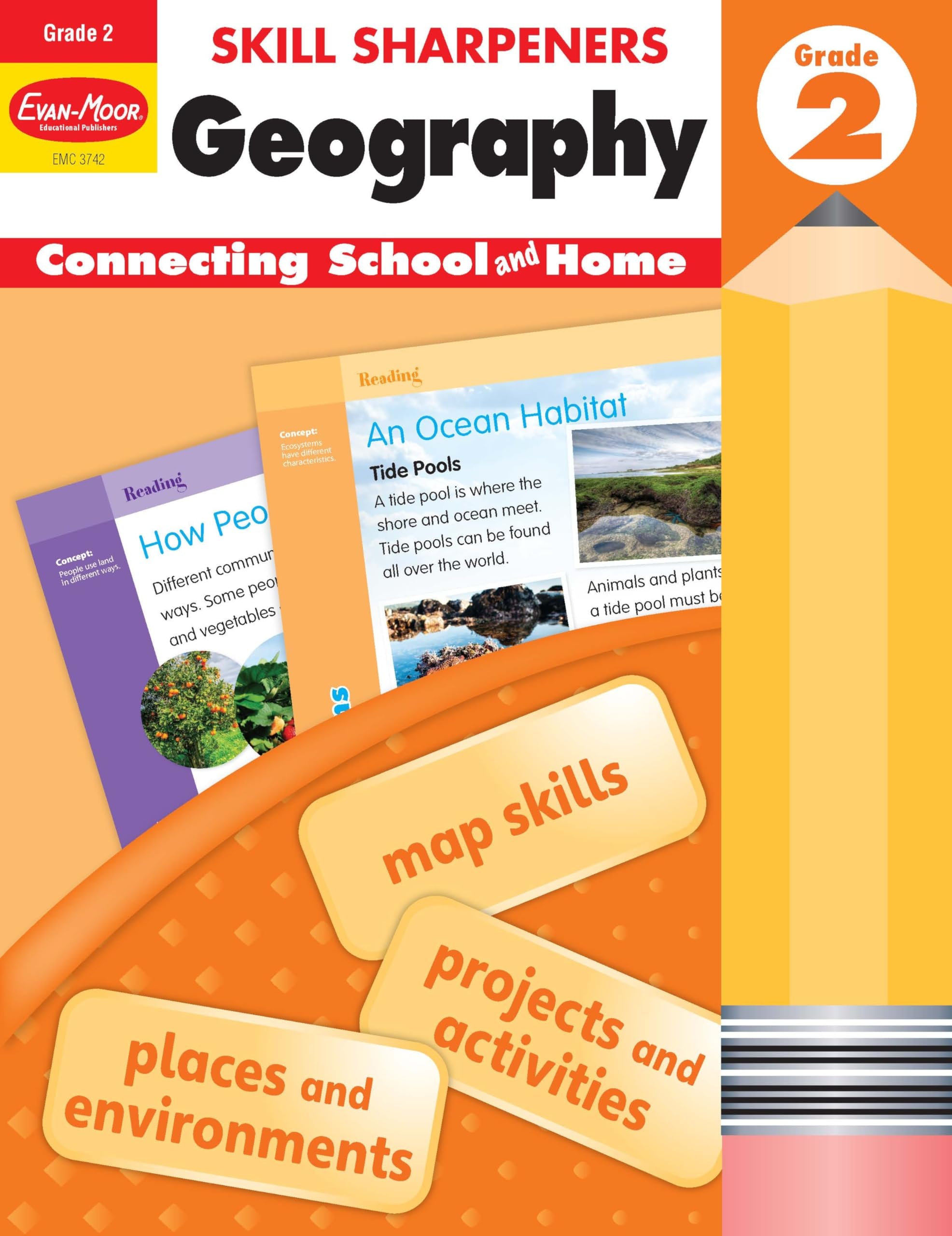 Evan-Moor Skill Sharpeners: Geography, Grade 2 Activity Book - Supplemental At-Home Resource Geography Skills Workbook