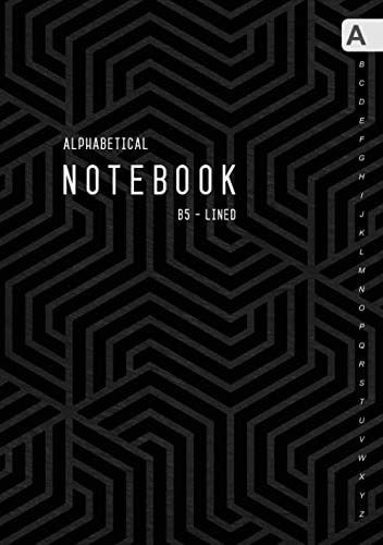 Alphabetical Notebook B5: Medium Lined-Journal Organizer with A-Z Tabs Printed | Tangled Geometric Texture Design Black