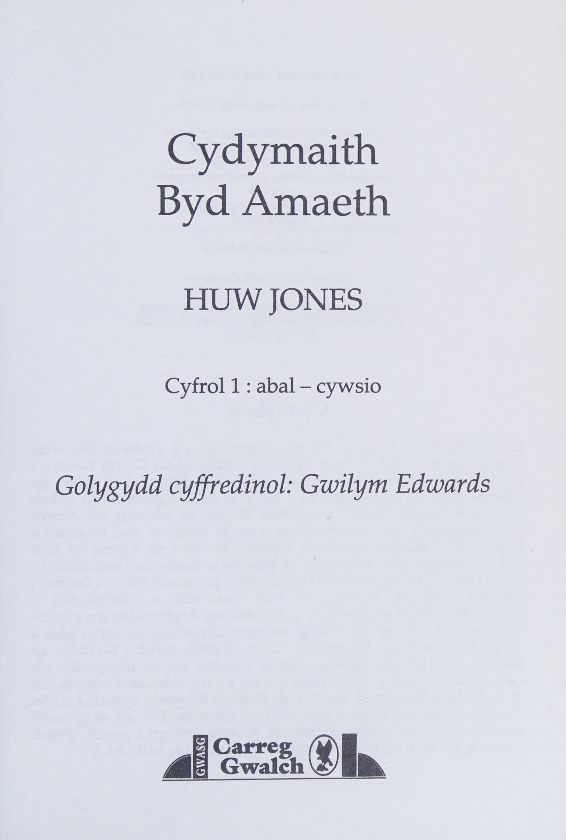 Cydymaith Byd Amaeth: Cyfrol 1 - Abal-Cywsio (v. 1) (Welsh Edition)