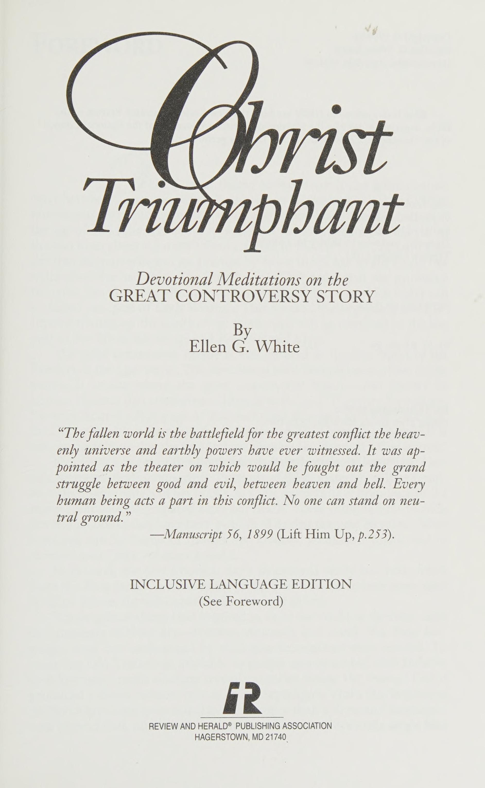 Christ triumphant: Devotional meditations on the great controversy story