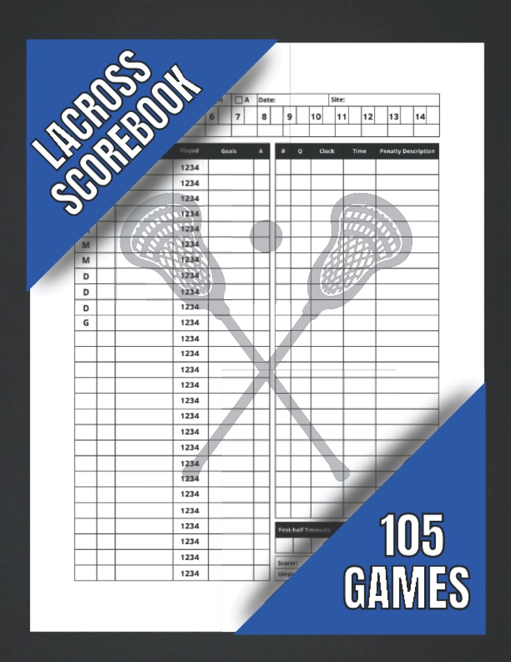 Lacrosse Scorebook: Lacrosse Score Log Book Performance Tracking, lax Stat Log, Event Stats | Over 105 games | Large Print 8.5'' x 11'' inch | 109 Pages