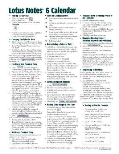 Lotus Notes 6 Calendar Quick Reference Guide (Cheat Sheet of Instructions, Tips & Shortcuts - Laminated)