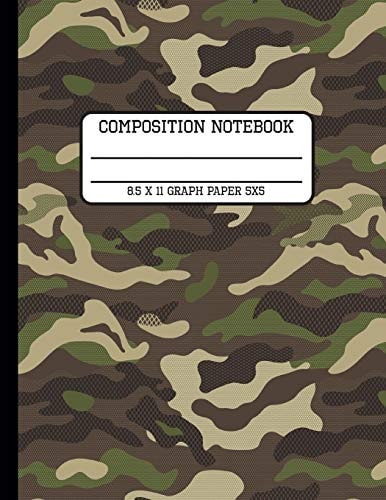 Composition Notebook Graph Paper 5x5: Camp Camo Fun and Trendy Back to School Quad Writing Book for Students and Teachers in 8.5 x 11 Inches