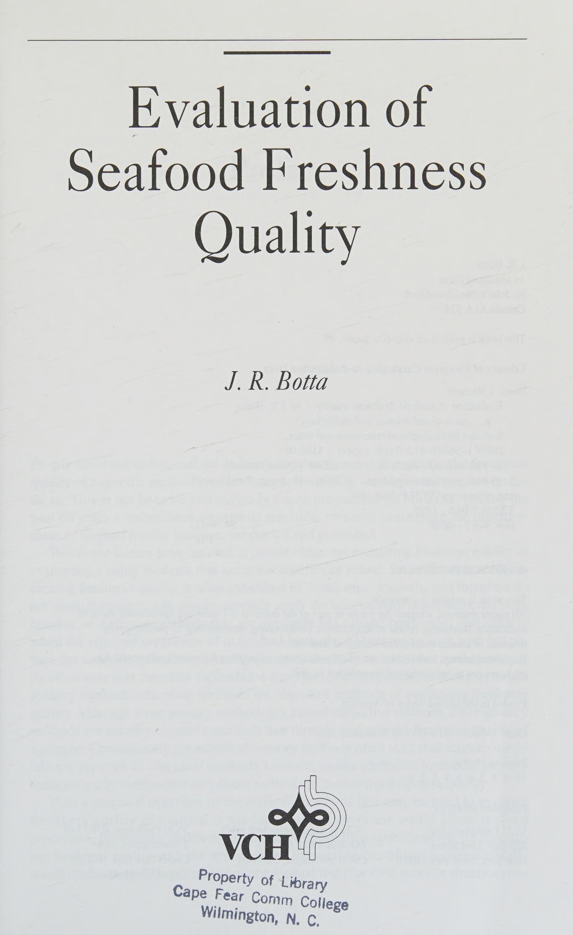 Evaluation of Seafood Freshness Quality (Geophysical Monograph Series)