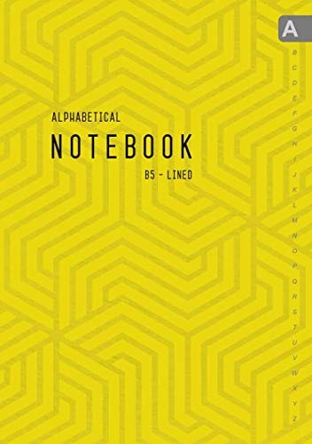 Alphabetical Notebook B5: Medium Lined-Journal Organizer with A-Z Tabs Printed | Tangled Geometric Texture Design Yellow